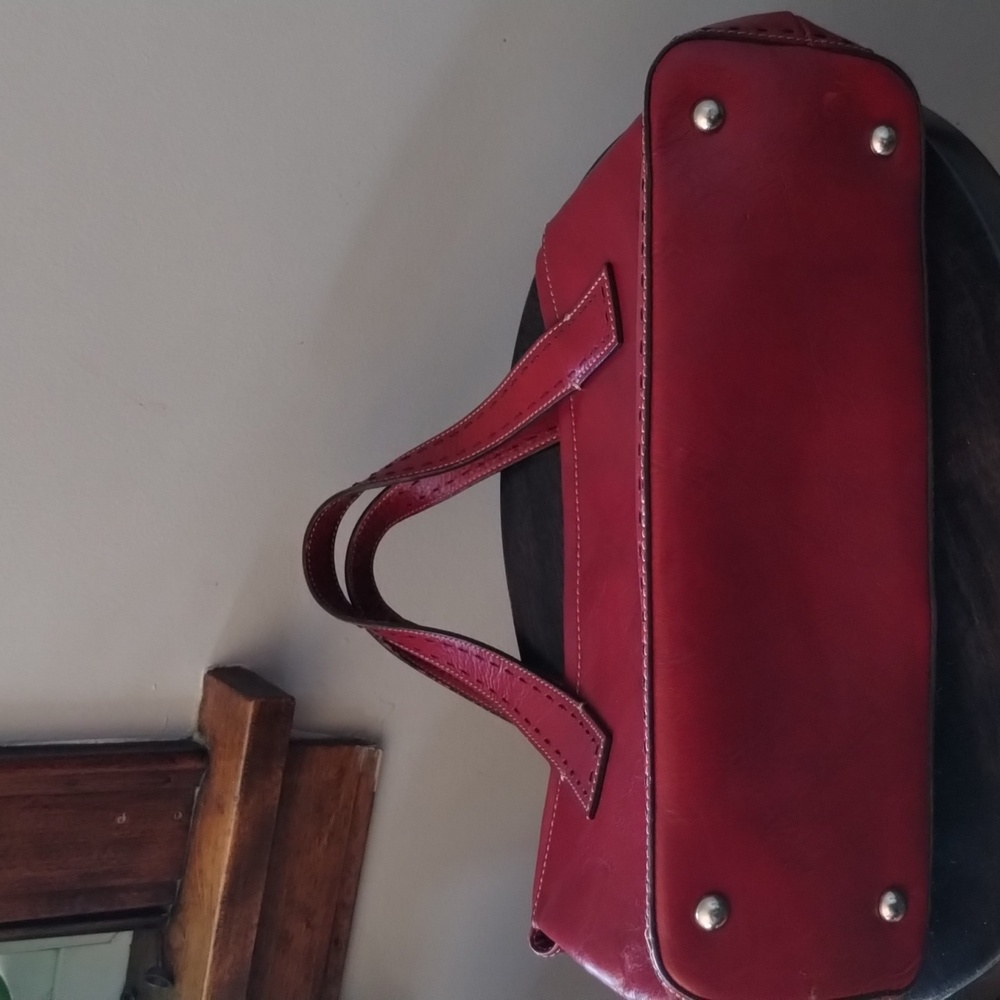 Fossil Red Leather Sedona Saddle Bag Satchel Two Handle Purse - Picture 10 of 13